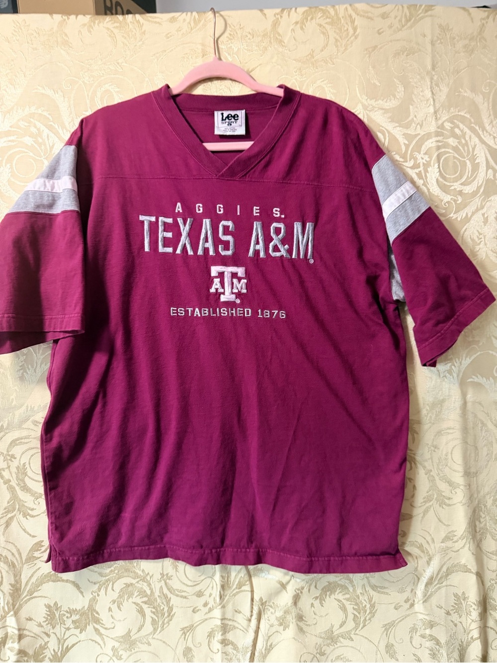 Lee Maroon V-Neck Sport Tee with White Embroidery